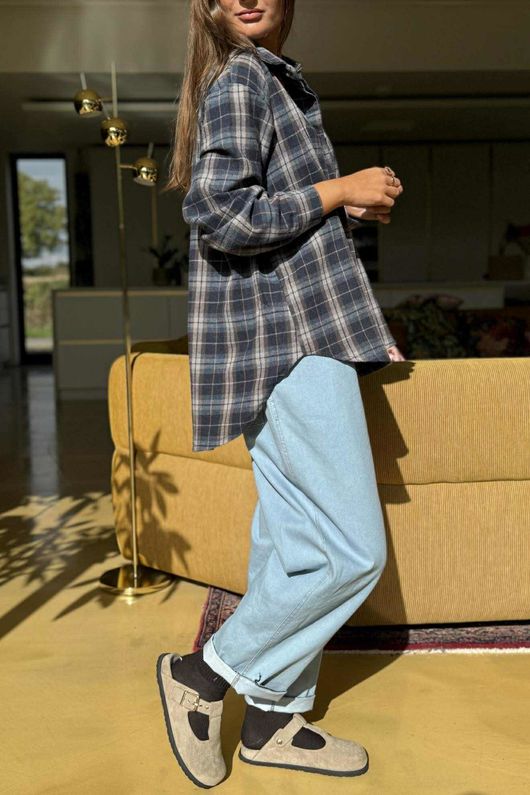 Patrick Plaid Brushed Cotton Shirt Navy